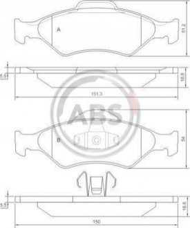 Тормозные колодки перед. Fiesta IV 95-03 (ATE) (54,5x151x18,5) A.B.S. 37196