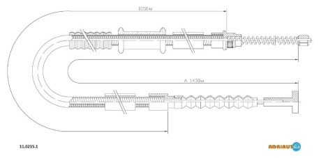 FIAT трос ручного гальма задн. лів. Brava, Bravo 1,4 (бараб) 95- ADRIAUTO 11.0215.1