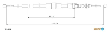 VW трос ручного гальма прав/лів Caddy 04-. (1705/540mm) ADRIAUTO 55.0224.1