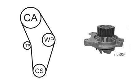 VW К-кт ГРМ (помпа + ремень + ролик) LT 28-35 II 2.5 TDI 01-06, TRANSPORTER IV 97-03, AUDI A6 C4 2.5 TDI 94-97 AIRTEX WPK-9274R03