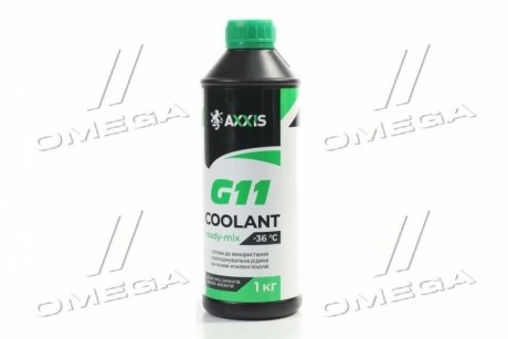 Антифриз GREEN G11 Сoolant Ready-Mix -36°C<> (зеленый) (Канистра 1кг) Axxis AX-P999-G11Gr RDM1