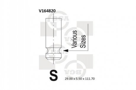 Клапан впуск. LANCER 1.6 03- BGA V164820 (фото 1)