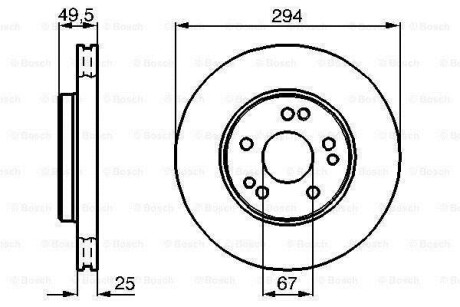 Диск гальмівний перед. (вентил.) DB W124, W461(G-klasse) (294*25) BOSCH 0986478428