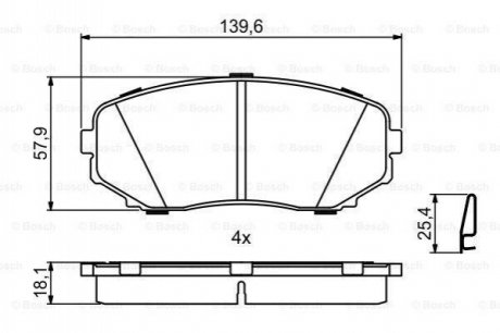 Колодки гальмівні (передні) Mazda CX-7 2.2-3.7 06- BOSCH 0 986 494 879 (фото 1)