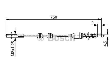 OPEL трос руч. гальм. (з/лів) Vectra 1,4-1,8/1,7D 89- 770мм BOSCH 1987477140