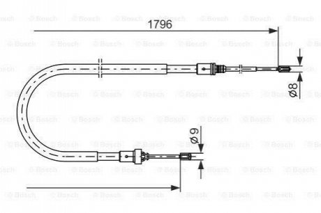 Трос ручника (задній) Peugeot 207 1.4/1.6 HDi 06-13 (1796/945mm) BOSCH 1987477235 (фото 1)