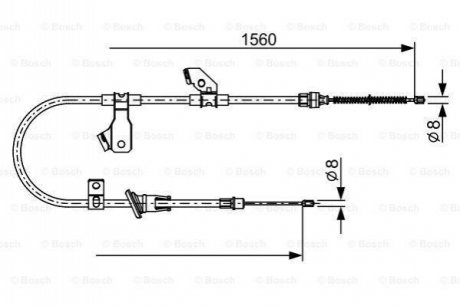 Трос ручника (задній) (R) Mitsubishi Colt VI/Smart Forfour 04-12 (1560mm) BOSCH 1 987 482 626 (фото 1)