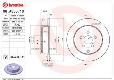 Тормозной диск BREMBO 08.A335.10 (фото 1)