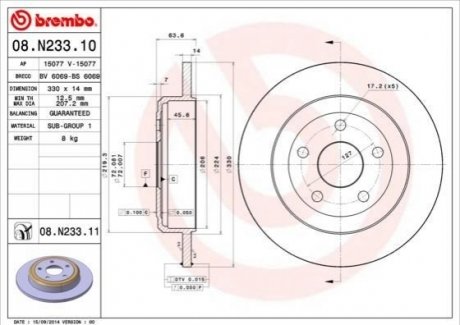Гальмівний диск BREMBO 08.N233.11 (фото 1)