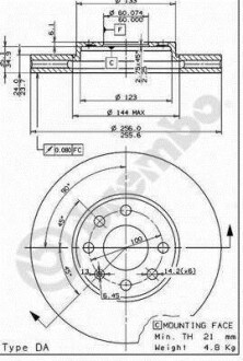 Гальмівний диск пер. Astra G 04-/Zafirta A 98- (256x41mm) BREMBO 09.7628.11