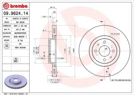 Тормозной диск BREMBO 09.9624.14