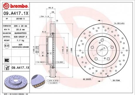 Гальмівний диск BREMBO 09.A417.1X (фото 1)