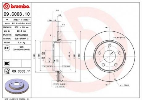 Тормозной диск BREMBO 09.C003.11