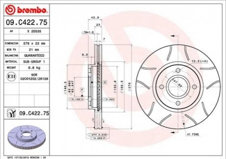 Тормозной диск BREMBO 09.C422.75 (фото 1)