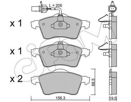 VW гальмівні колодки передн. T4 96- (з датчик.) CIFAM 822-263-1