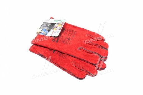 Перчатки спилковые, красные, с подкладкой, манжет крага, 27 см размер 10 DOLONI 4575