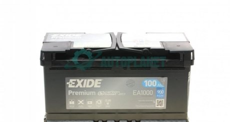 Акумуляторна батарея 100Ah/900A (353x175x190/+R/B13) Premium EXIDE EA1000 (фото 1)