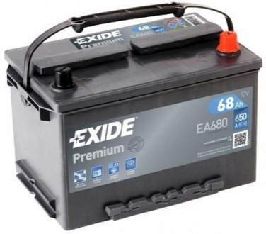 Акумуляторна батарея 68Ah/650A (277x175x190/+R/B1+B12) Premium EXIDE EA680 (фото 1)
