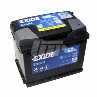 Акумуляторна батарея 62Ah/540A (242x175x190/+R/B13) Excell EXIDE EB620 (фото 1)