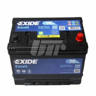 Акумуляторна батарея 70Ah/540A (270x173x222/+R/B9) Excell Азія EXIDE EB704 (фото 1)