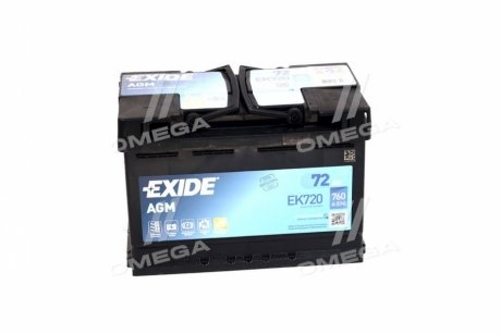 Акумуляторна батарея 72Ah/760A (278x175x190/+R/B13) (Start-Stop AGM) EXIDE EK720 (фото 1)