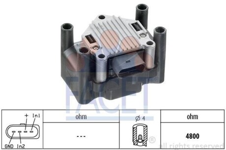 Катушка зажигания Audi A3 (-13), A4 (08-)/Skoda Fabia, Octavia (-15)/VW Golf, Bo FACET 98120