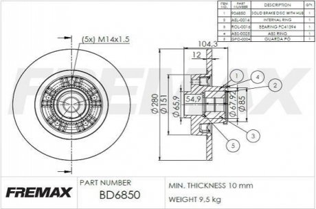 Диск тормозной задний BD-6850 FREMAX BD6850
