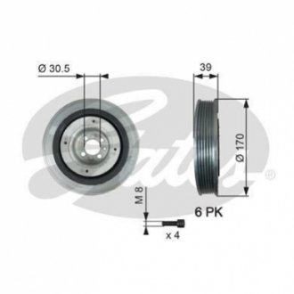 Шків колінвалу Fiat Doblo 1.9TD 01- (170x30.5) 6PK (з болтом) Gates TVD1013A (фото 1)