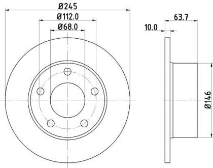 Тормозной диск зад. Passat B5/Audi 100/A6 -05 (245x10) HELLA-PAGID 8DD355102-801 (фото 1)