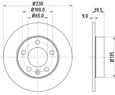 Тормозной диск зад. Audi A3/Octavia/Bora/Golf IV 96- (230x9) HELLA-PAGID 8DD355105-411 (фото 1)