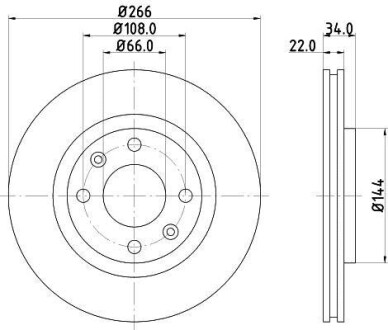 Тормозной диск перед. Berlingo/Partner 96-15 (266x22) HELLA-PAGID 8DD355108-351