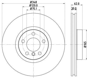 Тормозной диск перед. BMW X5 (E70/F15/F85) / X6 (E71-72/F16/F86) 07- (348x30) HELLA-PAGID 8DD355117-741 (фото 1)