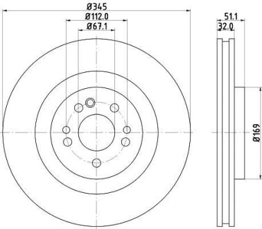 Гальмівний диск перед. MB M/ML-Class 2.7-5.4 98-05 (345x32) HELLA 8DD355107-221