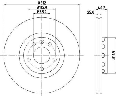 Диск гальмівний P Audi A4,A6Skoda Superb 1,8T-2,8 04.97- (312x25 HELLA 8DD 355 107-521