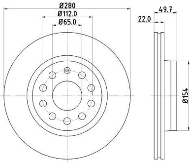 Гальмівний диск перед. Caddy III/Golf V/VI/Jetta/Octavia 04- (280x22) HELLA 8DD355109-561