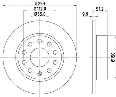 Гальмівний диск зад. 255mm Audi A3/A4/A6 05-// VW Caddy III/Eos/Golf V,Skoda Octavia 04- HELLA 8DD 355 109-601