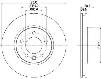 Диск гальмівний перед. прав. VW Touareg 3.0 V6 Tdi 04- 3.6 V6 Fsi 06- HELLA 8DD 355 109-741