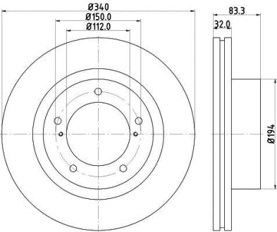 Диск гальмівний з покриттям PRO передній HELLA 8DD355116551