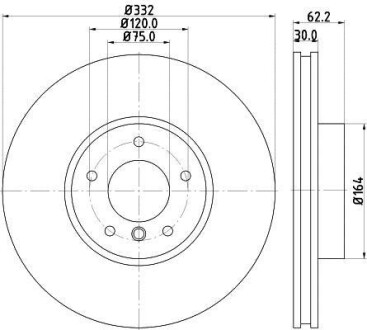 Гальмівний диск перед. BMW X5 (E70/F15/F85) / X6 (F16/F86) 06- (332x30) HELLA 8DD355117-731