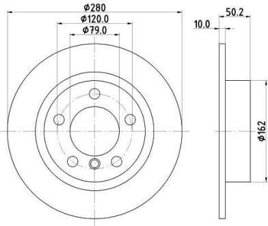 Диск гальмівний зад.Mini Countryman (R60), Paceman (R61) 1.6/1.6D/2.0D 08.10-10.16 HELLA 8DD 355 123-001