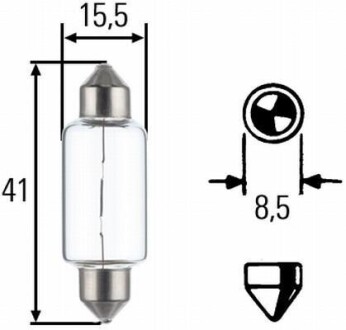 Лампа розжарювання, 12V 15W SV 8,58 HELLA 8GM 002 091-141