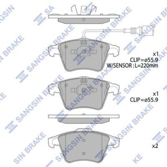 Колодки гальмівні передні VW Multivan V 16inch (09-) HI-Q Hi-Q (SANGSIN) SP1979