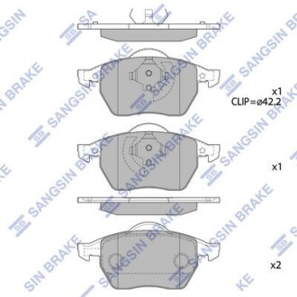 Колодки гальмівні передні Audi A3 (8L1) (-03), Skoda Octavia (-10), VW GOLF III, IV HI-Q Hi-Q (SANGSIN) SP2097A