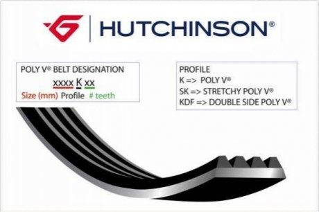 Ремень генератора Fiat Scudo/Opel Combo 1.7D/DTI/2.0D 01- (6PK1247) HUTCHINSON 1247 K 6