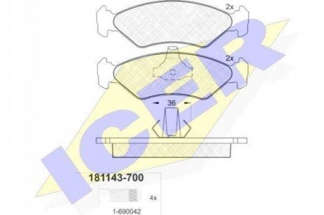 Комплект тормозных колодок (дисковых).) ICER 181143-700