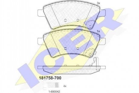 Тормозные колодки (передние) Fiat Sedici 06-14/Suzuki SX4 06- ICER 181758-700