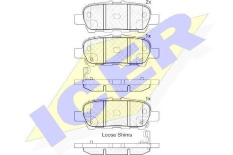 Колодки гальмівні (задні) Nissan Juke/Leaf/Cube 10-/Murano/Teana 08-14/X-Trail/Tiida/Pulsar 13- ICER 181901-203