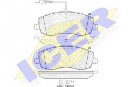 Тормозные колодки (передние) Citroen C8/Peugeot 807 2.0/2.2 HDi 06- ICER 181912