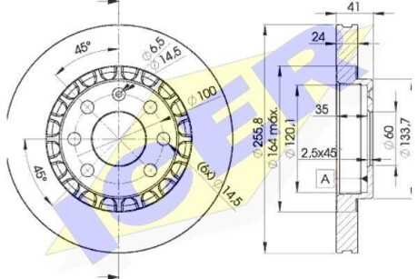 Диск гальмівний (передній) Opel Astra F/Kadett/Vectra 84-/Daewoo Lanos 97- (256x24)(з покр.)(вент.) ICER 78BD9042-2