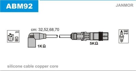 К-кт В.В. проводів (силікон) Audi A3/A4, Skoda Octavia, VW1.6 96- Janmor ABM92 (фото 1)